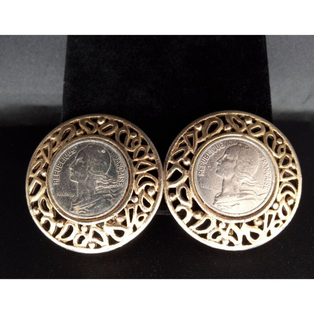 Coin Clip On Earrings République Francaise Vintage 1.25 Inch Fashion Jewelry